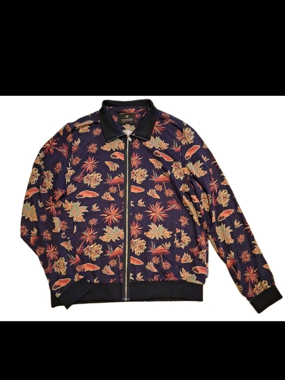 Scotch & Soda Mens Navy Tropical Floral Bomber Track Jacket Zip XXL 2XL